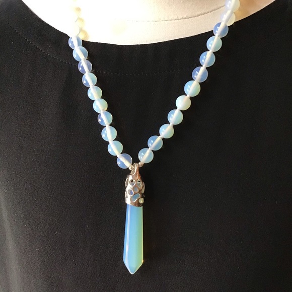 Boho Natural Opalite Pendant STATEMENT NECKLACE - Picture 3 of 6
